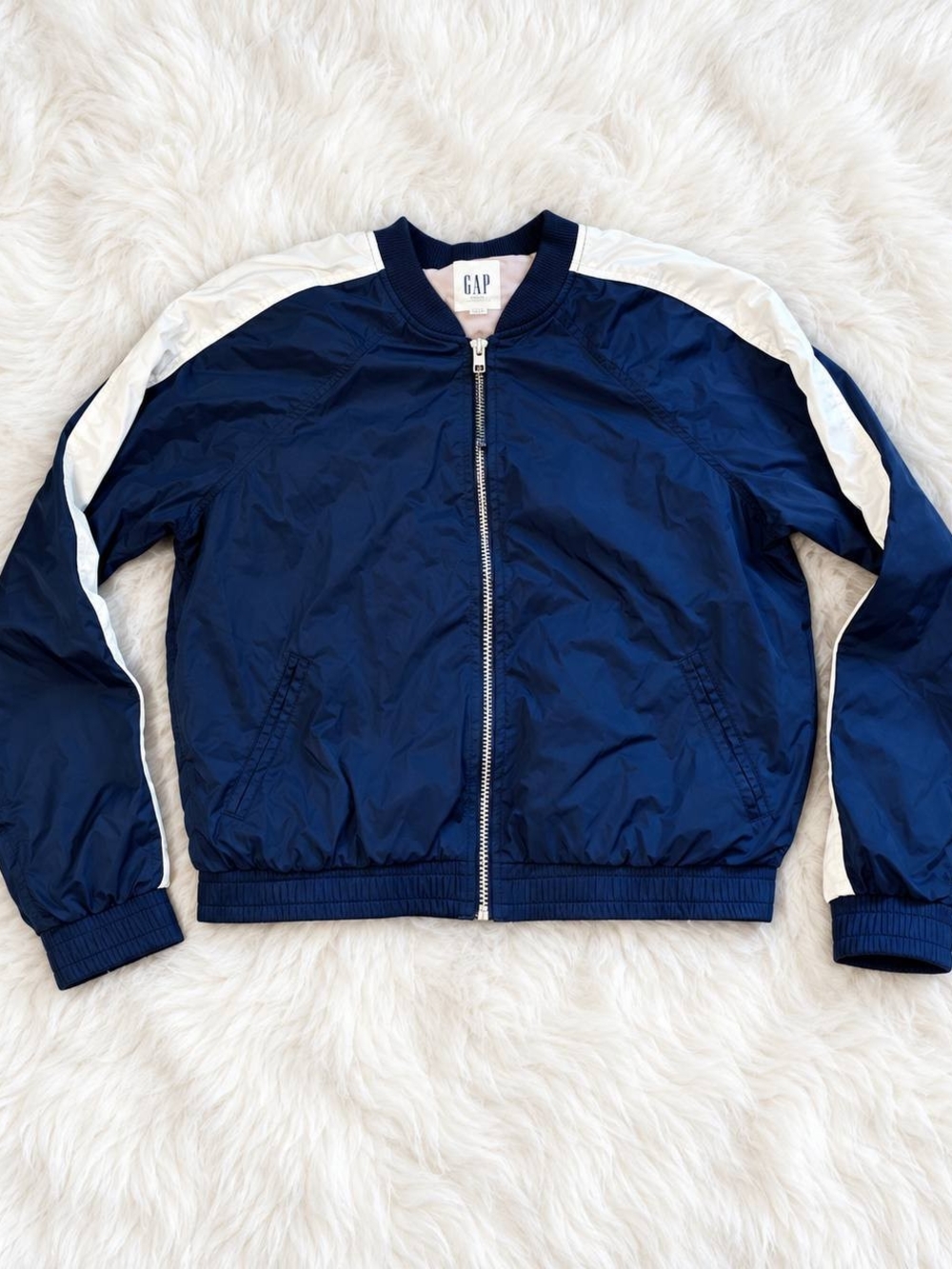 GAP Navy Blue Bomber Jacket with White Shoulder Panels